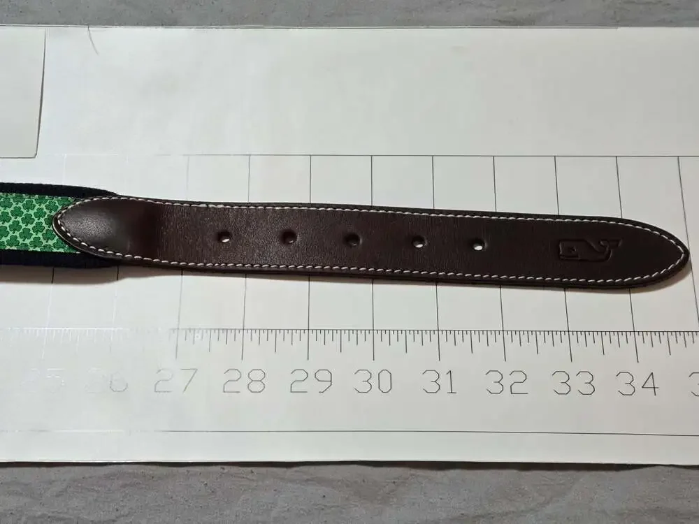 Vineyard Vines St. Patrick's Day Clover/Shamrock Green Leather Golf Ribbon Belt